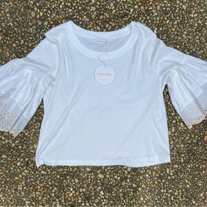 NWT See by Chloe white powder blouse top ruffled sleeve L